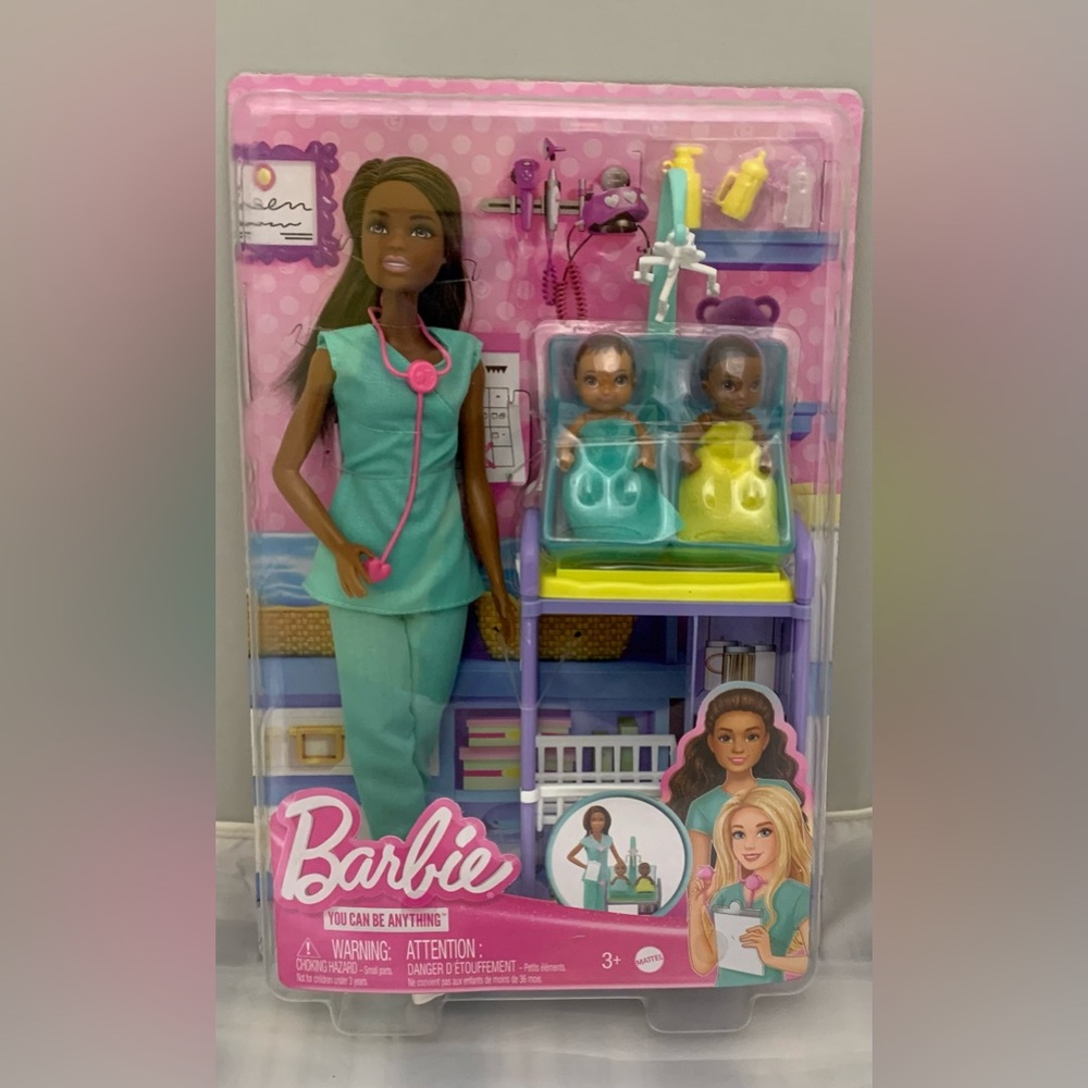 Barbie Careers Baby Doctor Playset Brunette Doll 2 Babies Priority Shipping